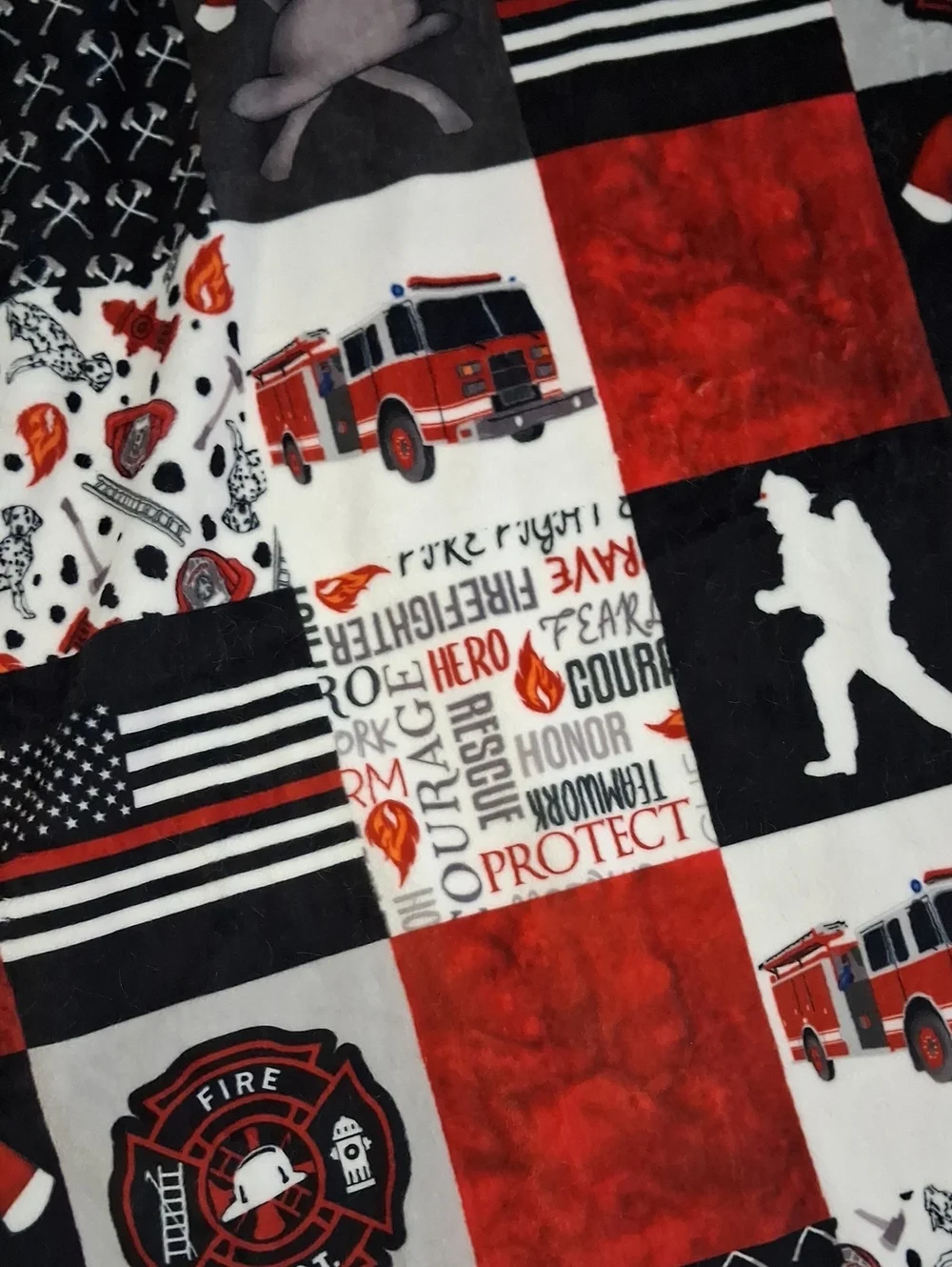 Firefighter Patch Patchwork Throw Blanket - Red, Black & White Super Soft 59x38